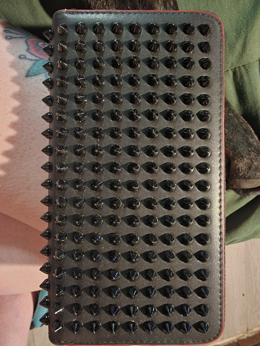 USED...Christian Louboutin Black Spiked Leather Zipper Wallet - Picture 12 of 16